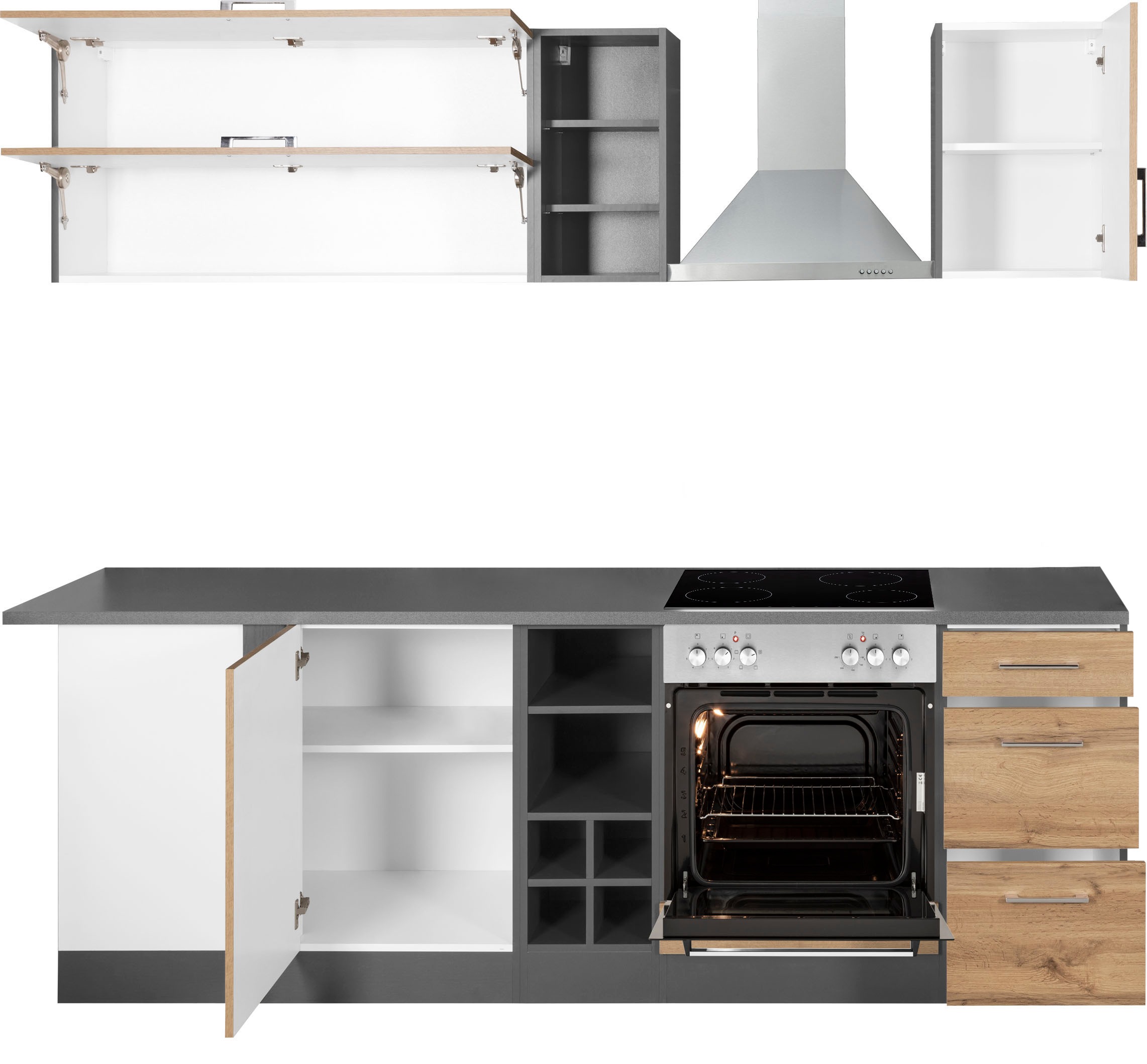 KOCHSTATION Cuisine d'angle »KS-Colmar« sans appareils électriques, largeur réglable 210/240 cm