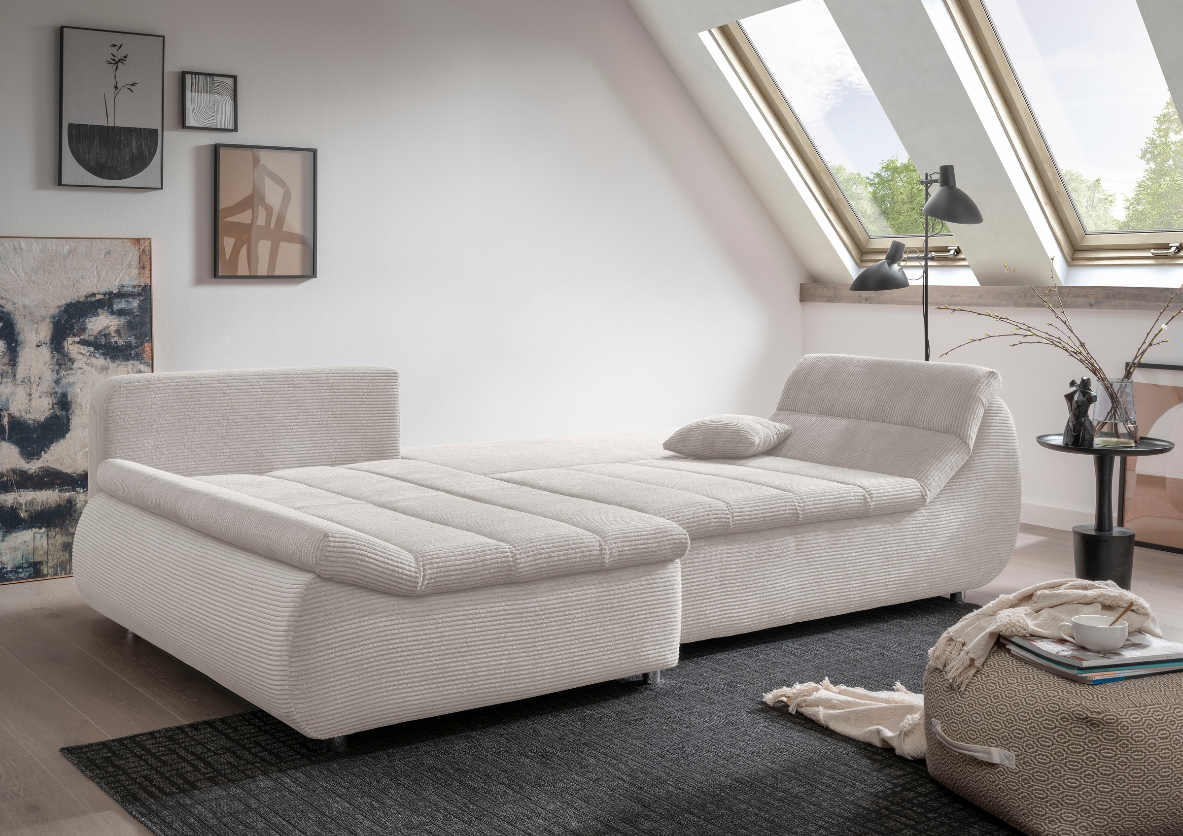 INOSIGN Ecksofa »Imola elegant und bequem, aktuelle Steppung im Sitz, L-Form«, wahlweise mit Bettfunktion