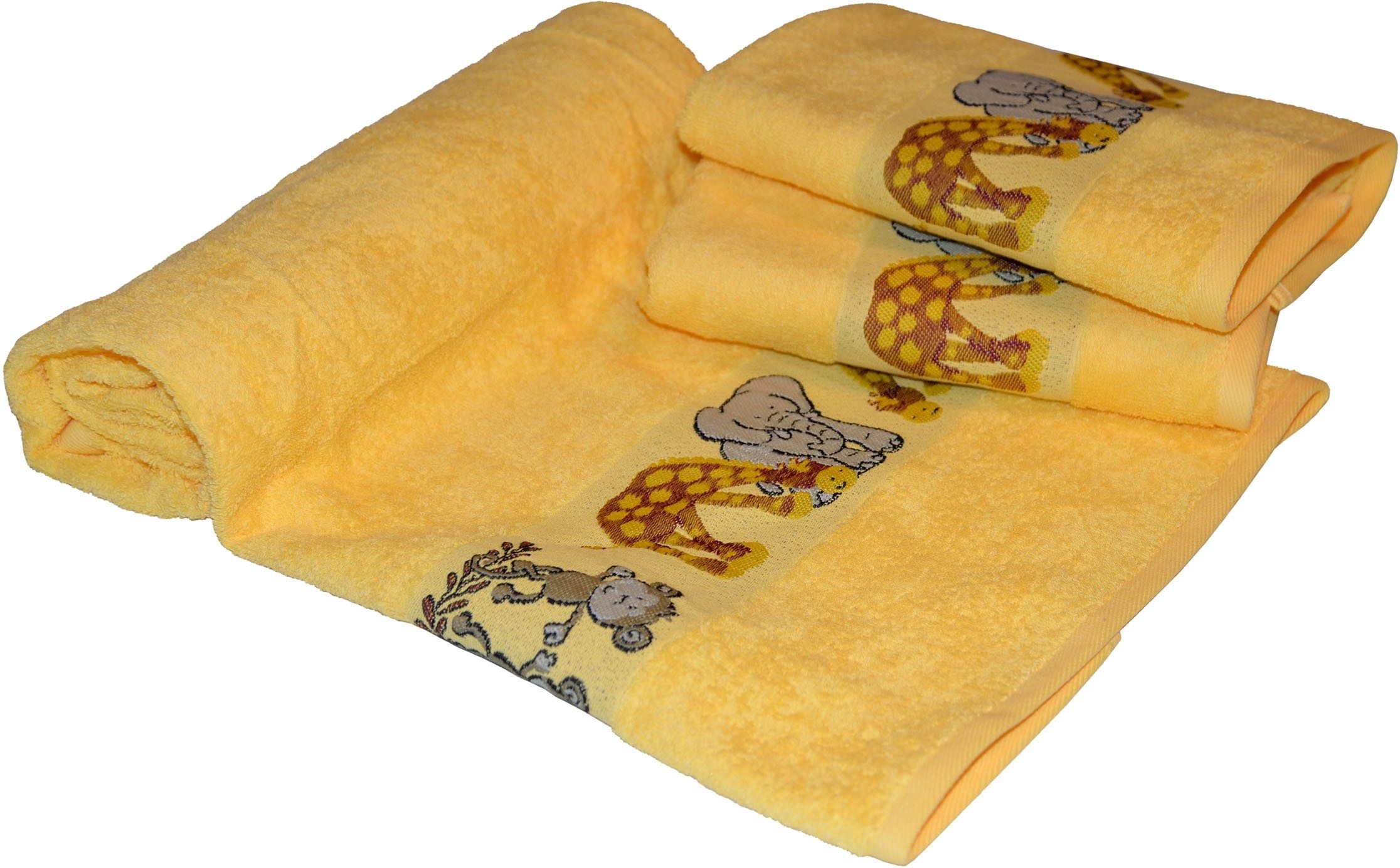 Image of Dyckhoff Handtuch Set "Affe" Set mit Tierbordüre; 2 Handtücher (50x100cm), 1 Duschtuch (70x140cm)