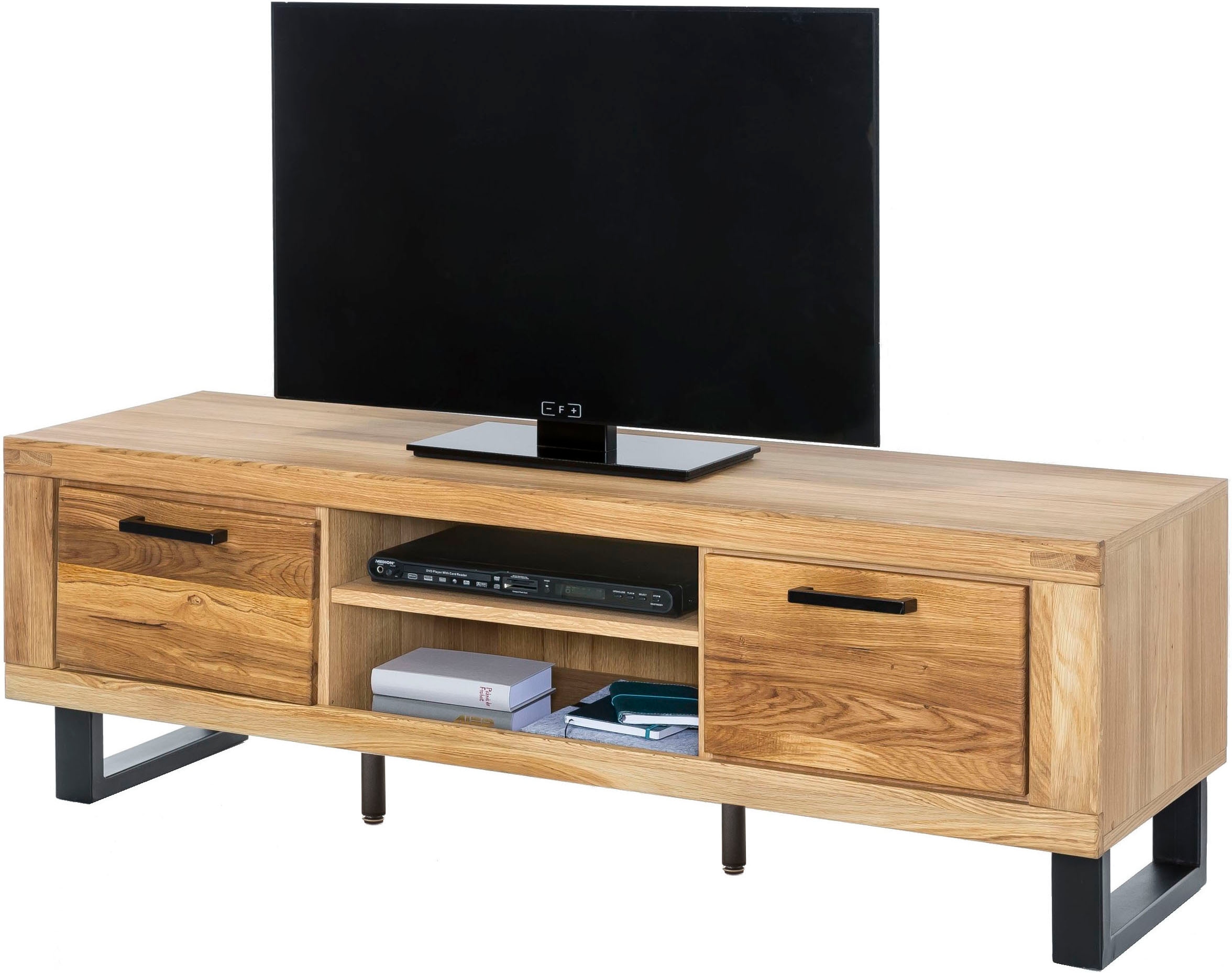 Image of Home affaire Lowboard 1 Stk. tlg. Industriestil, Teilmassiv Eiche, schwarze Elemente, Modern