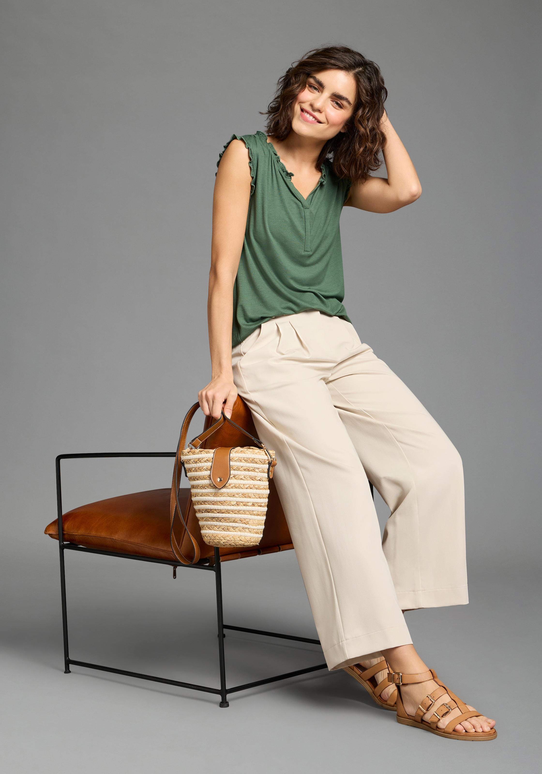 Laura Scott Tanktop ärmellos, Rüschen-Details, aus Viskose und Elasthan