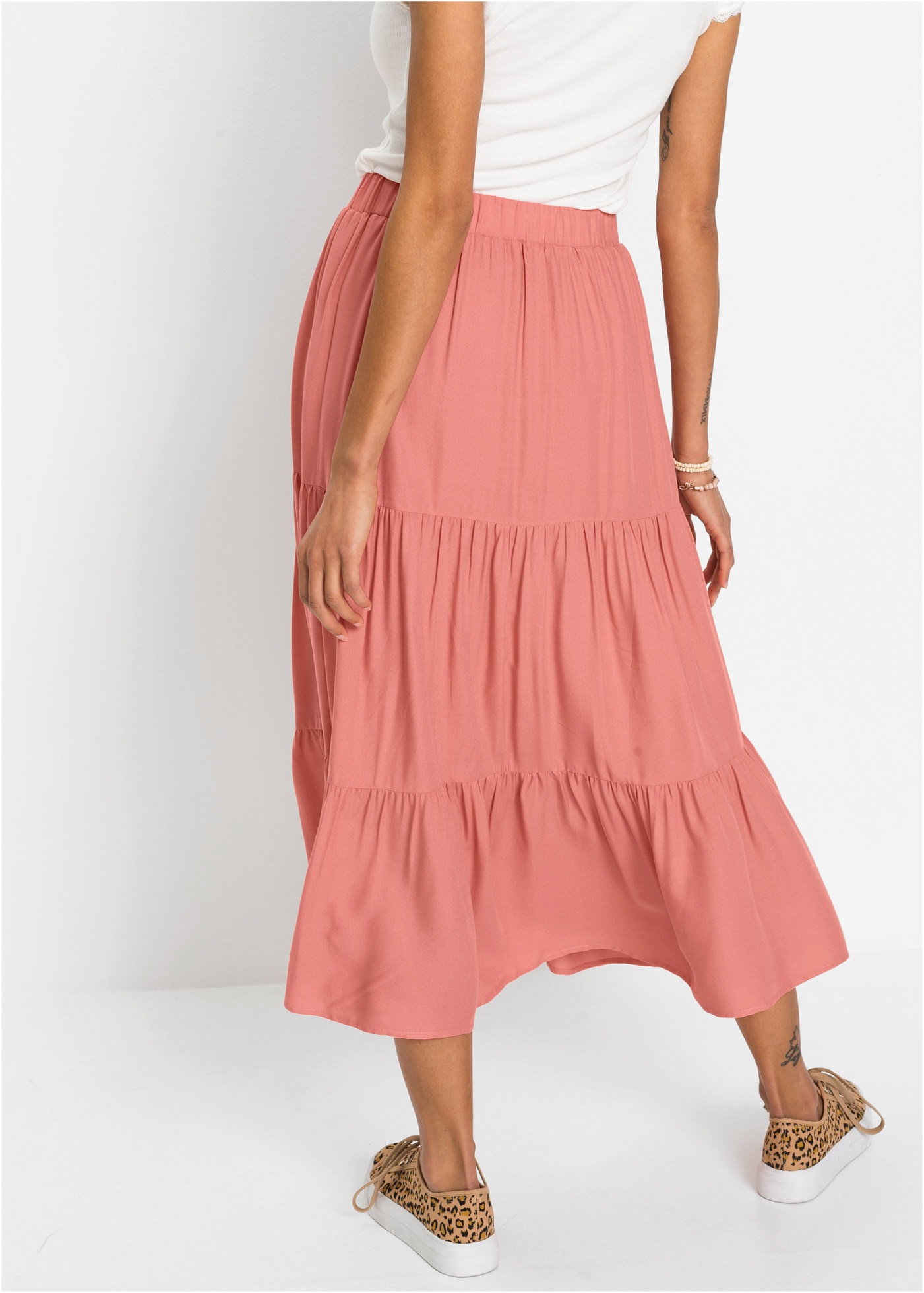 bonprix Jupe à volants aus Viskose, A-Linie, mit Volants, Midi-Länge