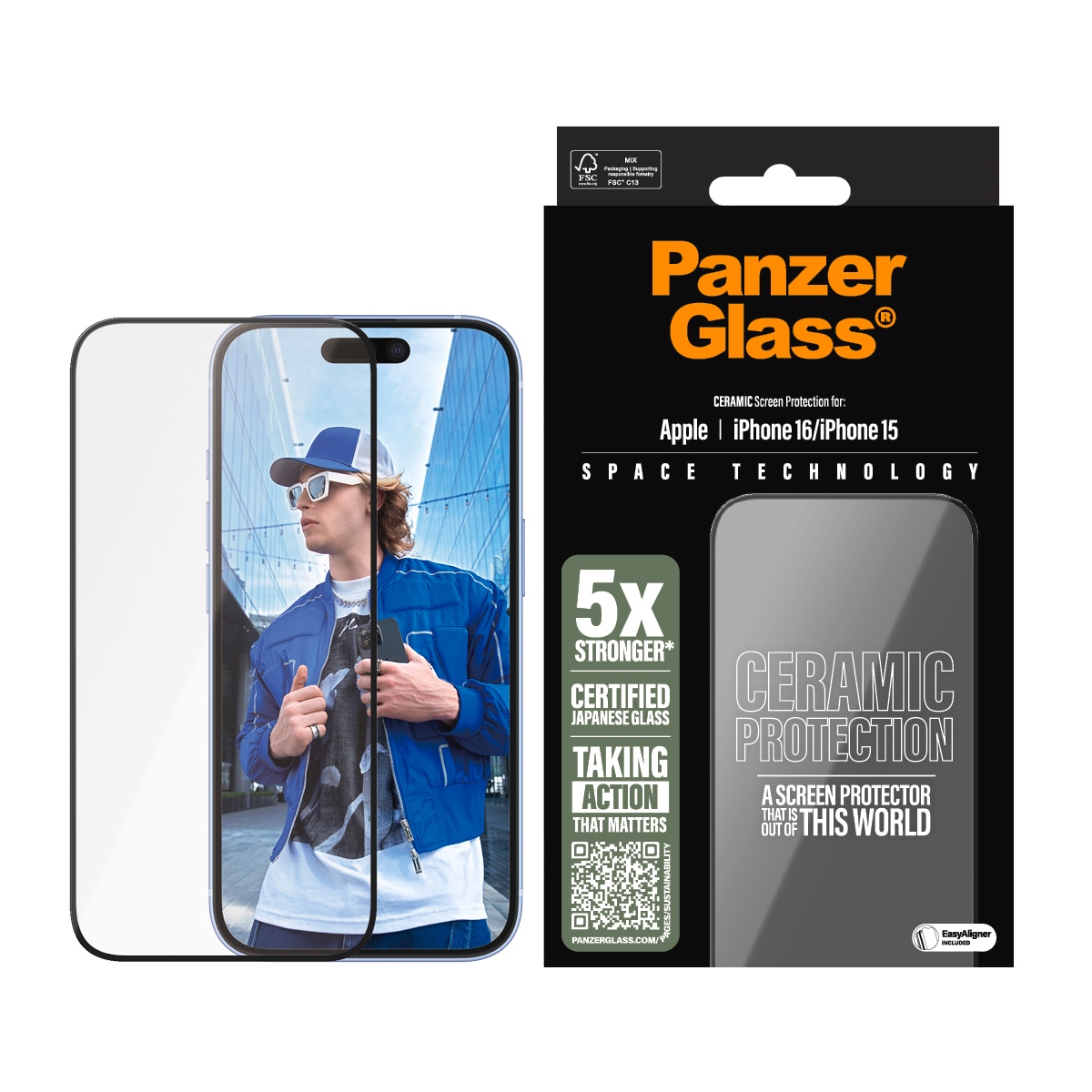 Image of PanzerGlass Displayschutzglas "Ceramic Screen Protection" für Apple iPhone 16;Apple iPhone 15 Displayschutzfolie, Schutzfolie, Bildschirmschutz, kratz- & stossfest