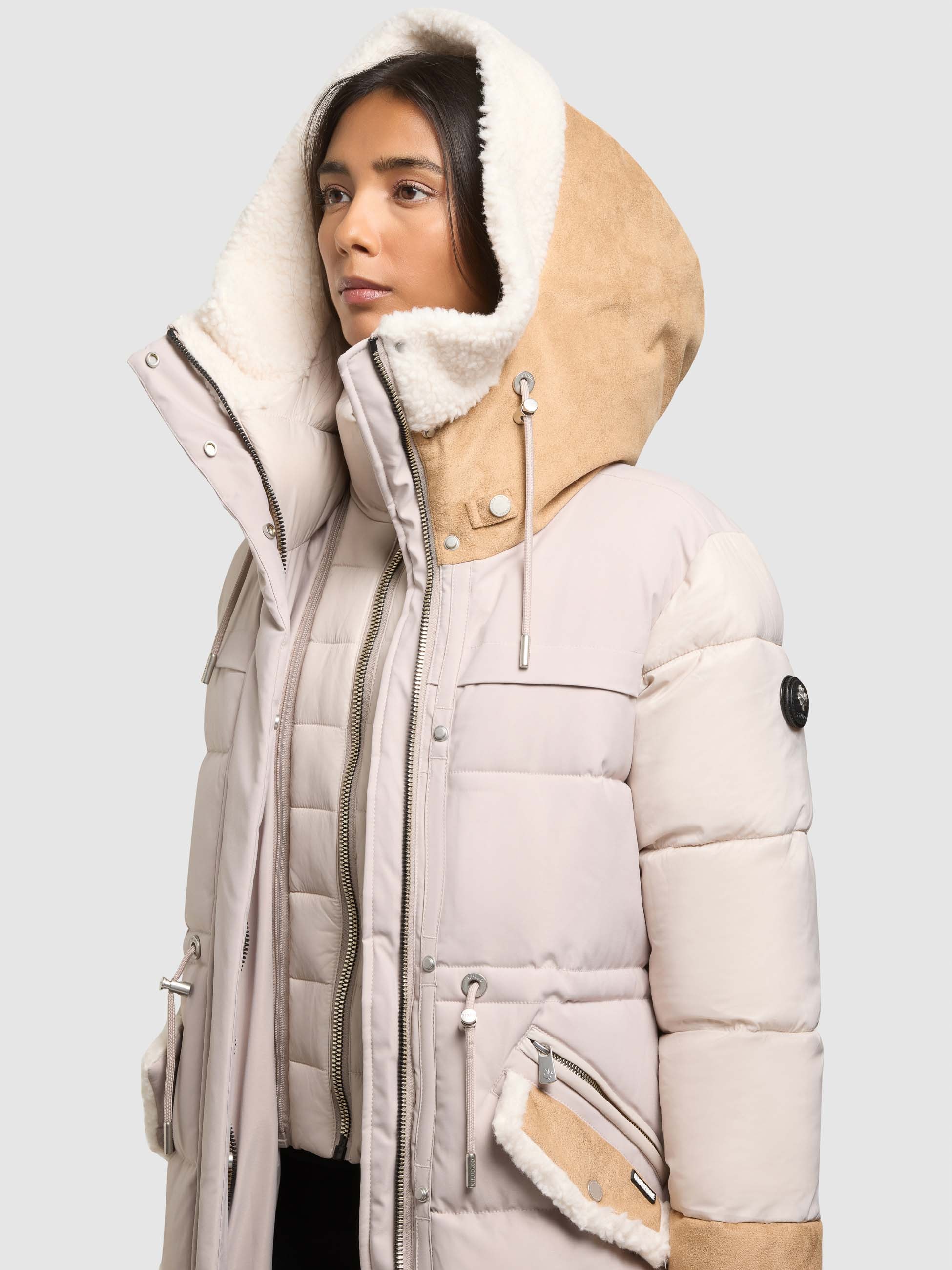 khujo Manteau matelassé »DAYANA« glatte Steppqualität mit Teddyfell und Wildlederimitat Details
