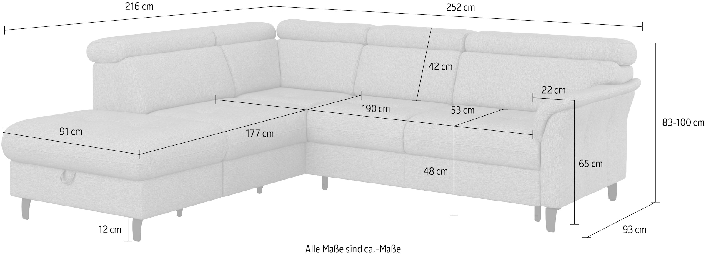 sit&more Ecksofa »Marano L-Form«, inklusive Kopfteilverstellung, wahlweise mit Bettfunktion, Bettkasten