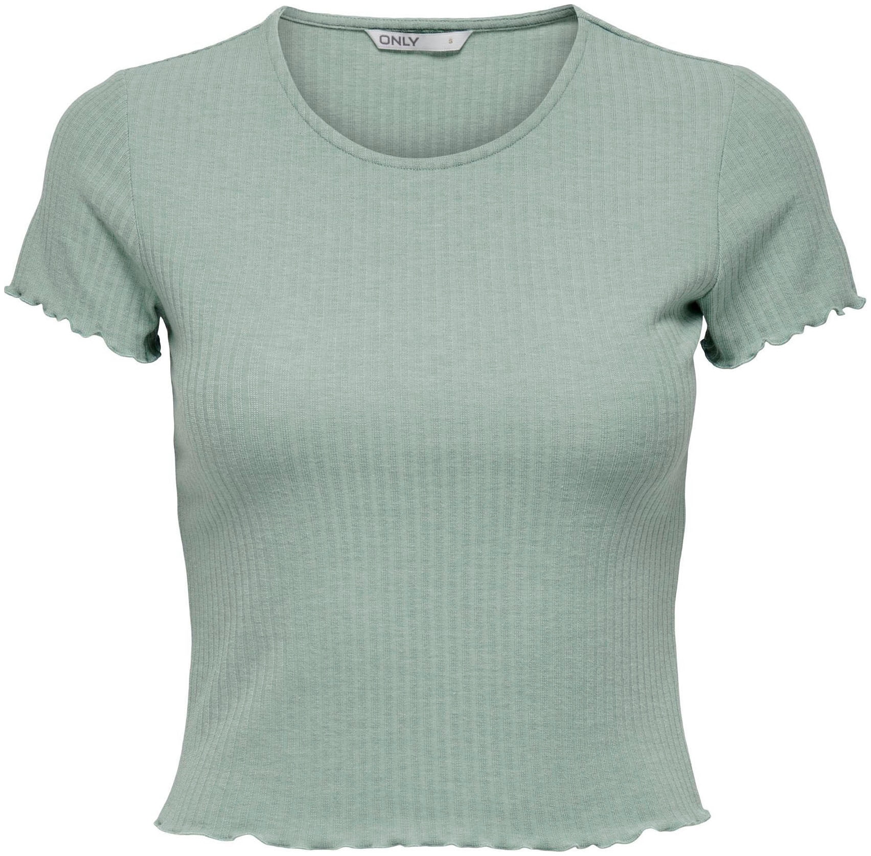 ONLY Rundhalsshirt »ONLEMMA – Kurzarmshirt mit gewelltem Abschluss«, Rundhals, modisch, regular fit, gewellter Abschluss, unifarben