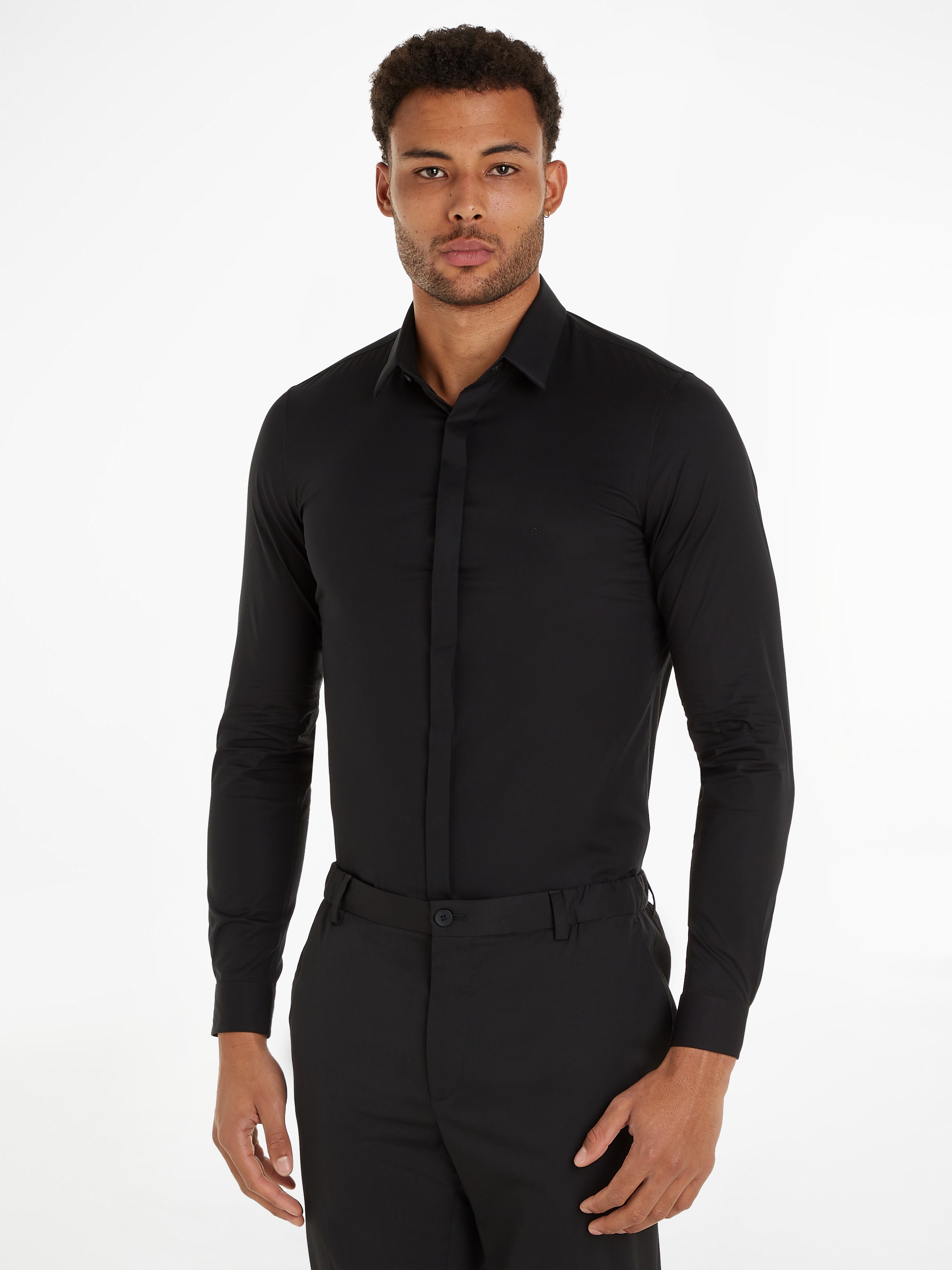 Calvin Klein Langarmhemd »POPLIN HP EXTRA SLIM SHIRT«, mit Logostickerei