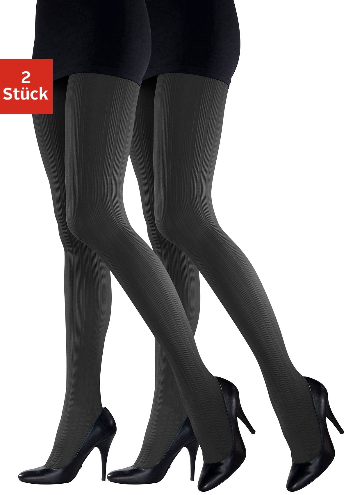 Image of LASCANA Feinstrumpfhose, 80 DEN, (Packung, 2 St.), in blickdichtem Ripp-Strick bei Ackermann Versand Schweiz
