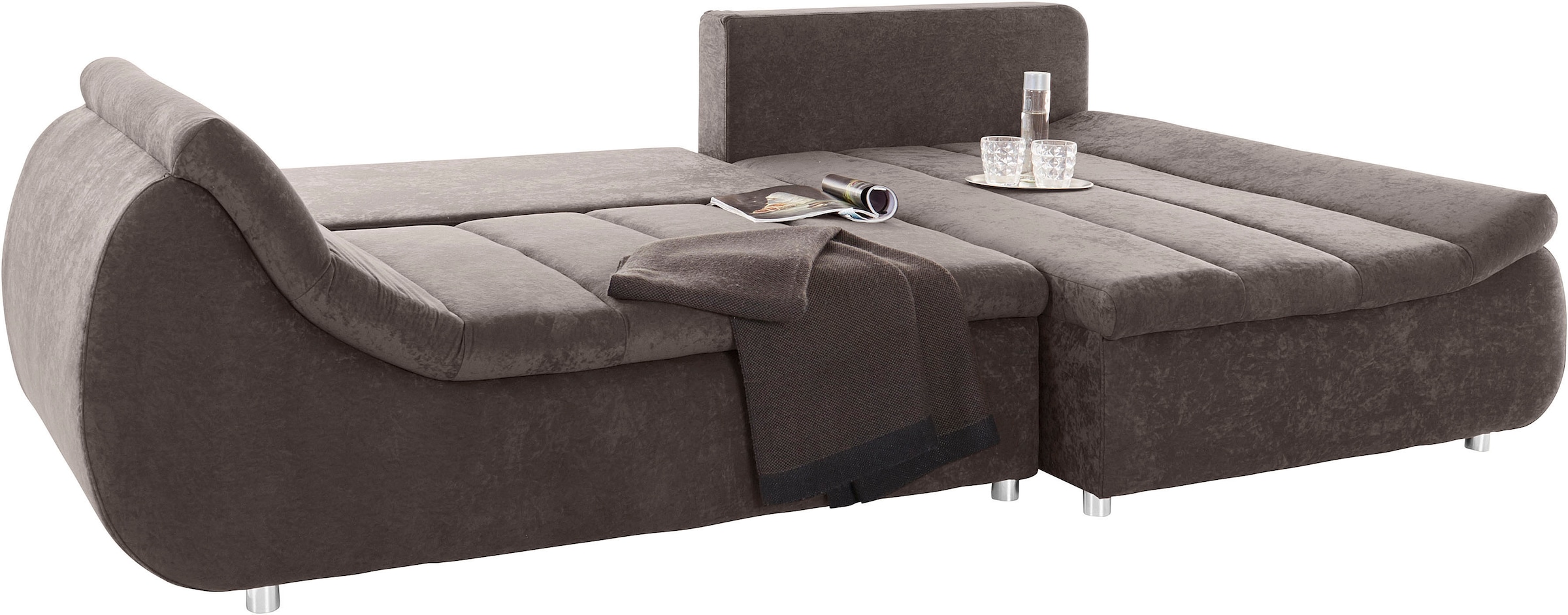 INOSIGN Ecksofa »Imola, elegant und modern, aktuelle Steppung im Sitz, bequem, L-Form«, frei im Raum stellbar, wahlweise mit Bettfunktion und Bettkasten
