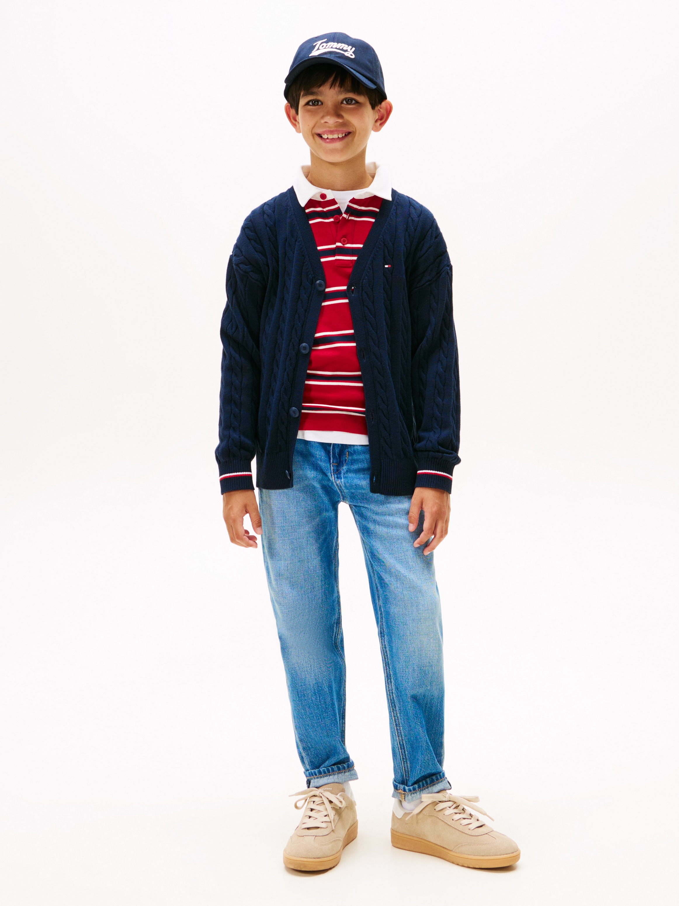 Tommy Hilfiger Strickpullover »COTTON CABLE GLOBAL STRIPE CARDI«, Kinder bis 16 Jahre