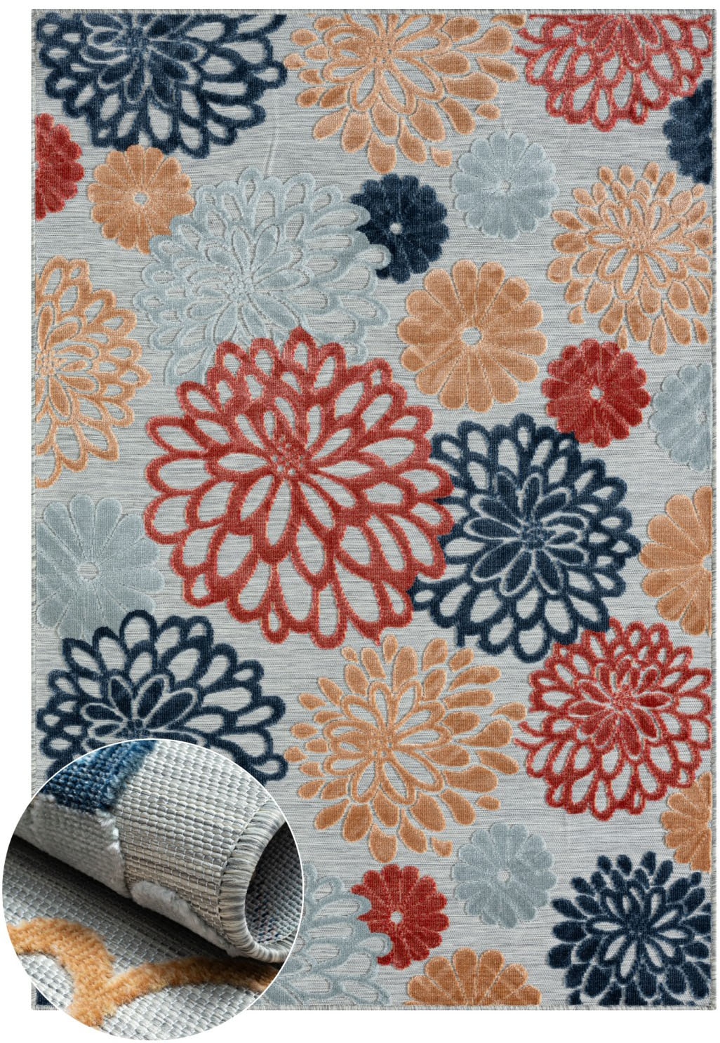 Myflair Möbel & Accessoires Teppich »Bloom, LAGERRÄUMUNG!«, rechteckig, 8 mm Höhe, Blumen Motiv, Hoch-Tief Effekt, Outdoor geeignet, Balkon, Terrasse