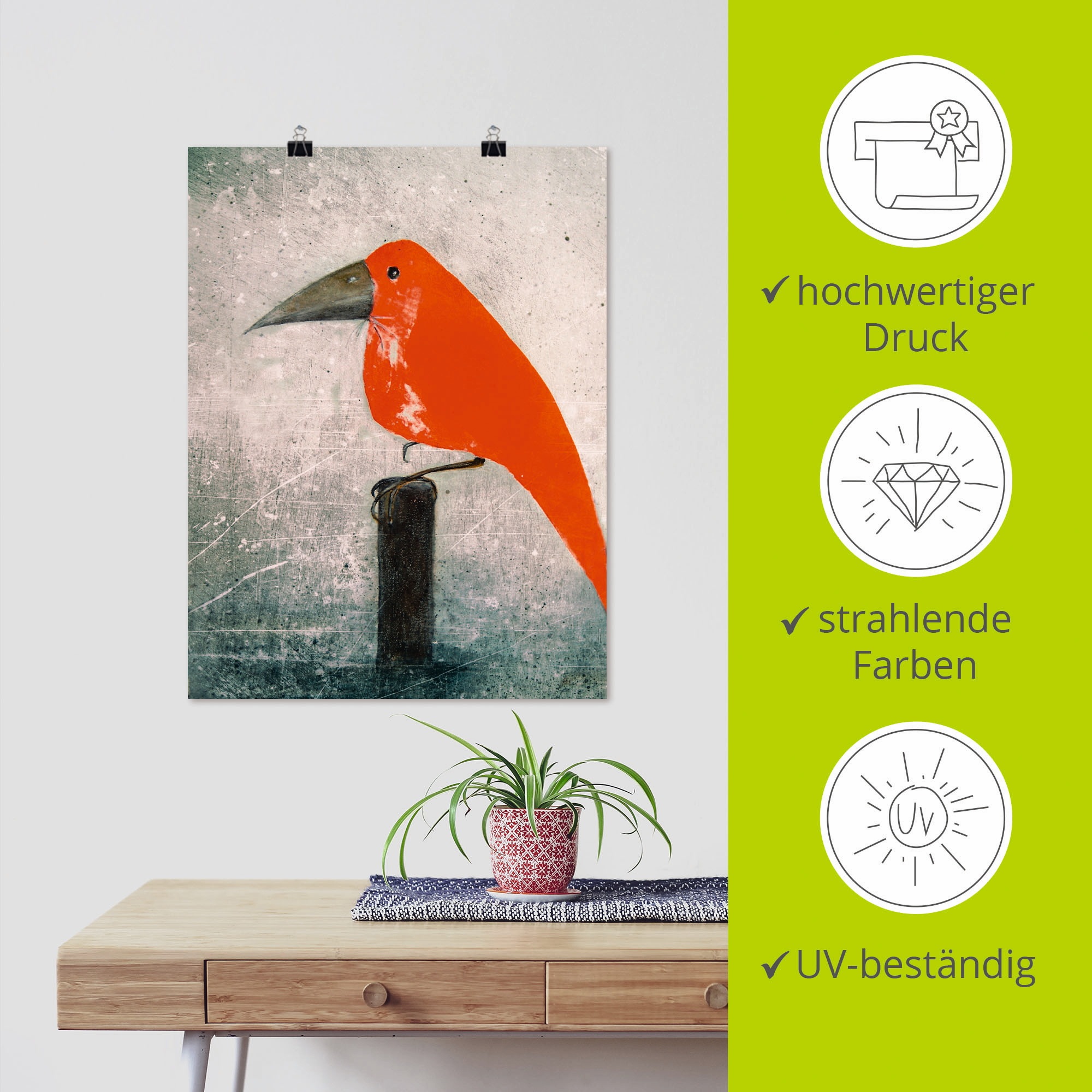 Artland Wandbild »Der Rote Vogel«, Vögel, (1 St.), als Leinwandbild, Poster in verschied. Grössen