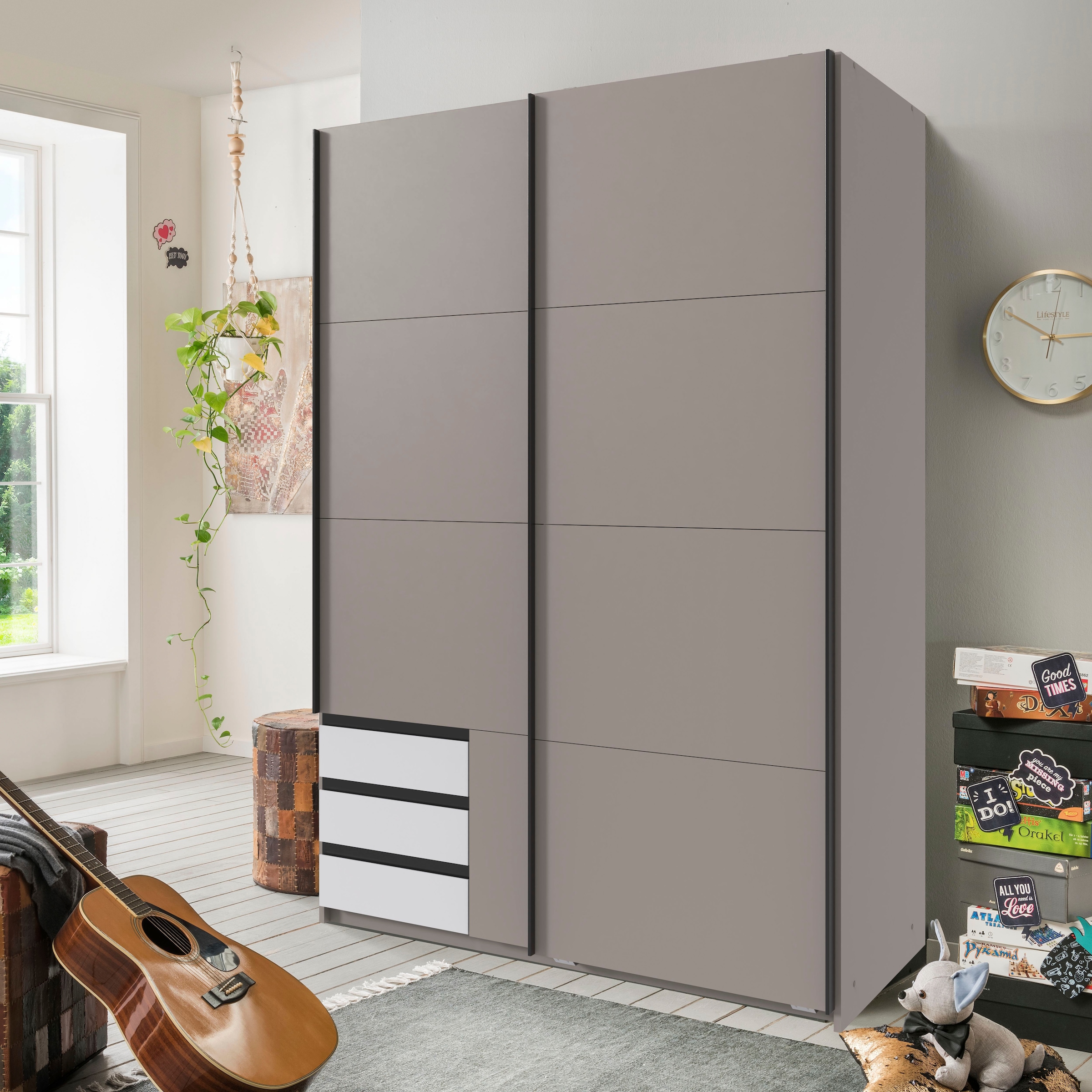 Wimex Schwebetürenschrank »Bahamas, Kleiderschrank in den Breiten 135cm und 180cm erhältlich« inkl. drei farblich abgesetzter Schubladen