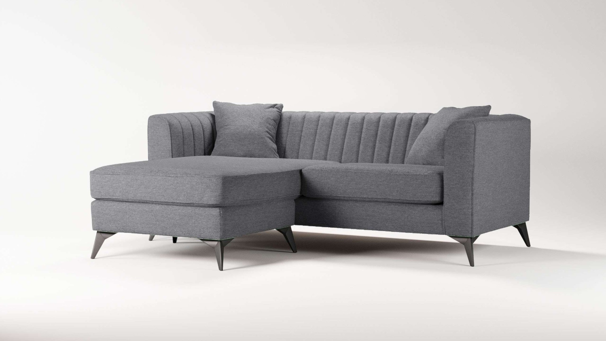 Places of Style Ecksofa »MATTHEW L-Form ideal für kleine Räume, Masse B/T/H: 201/162/74 cm«, elegantes Designsofa, feine Steppung im Rücken, incl. Zierkissen