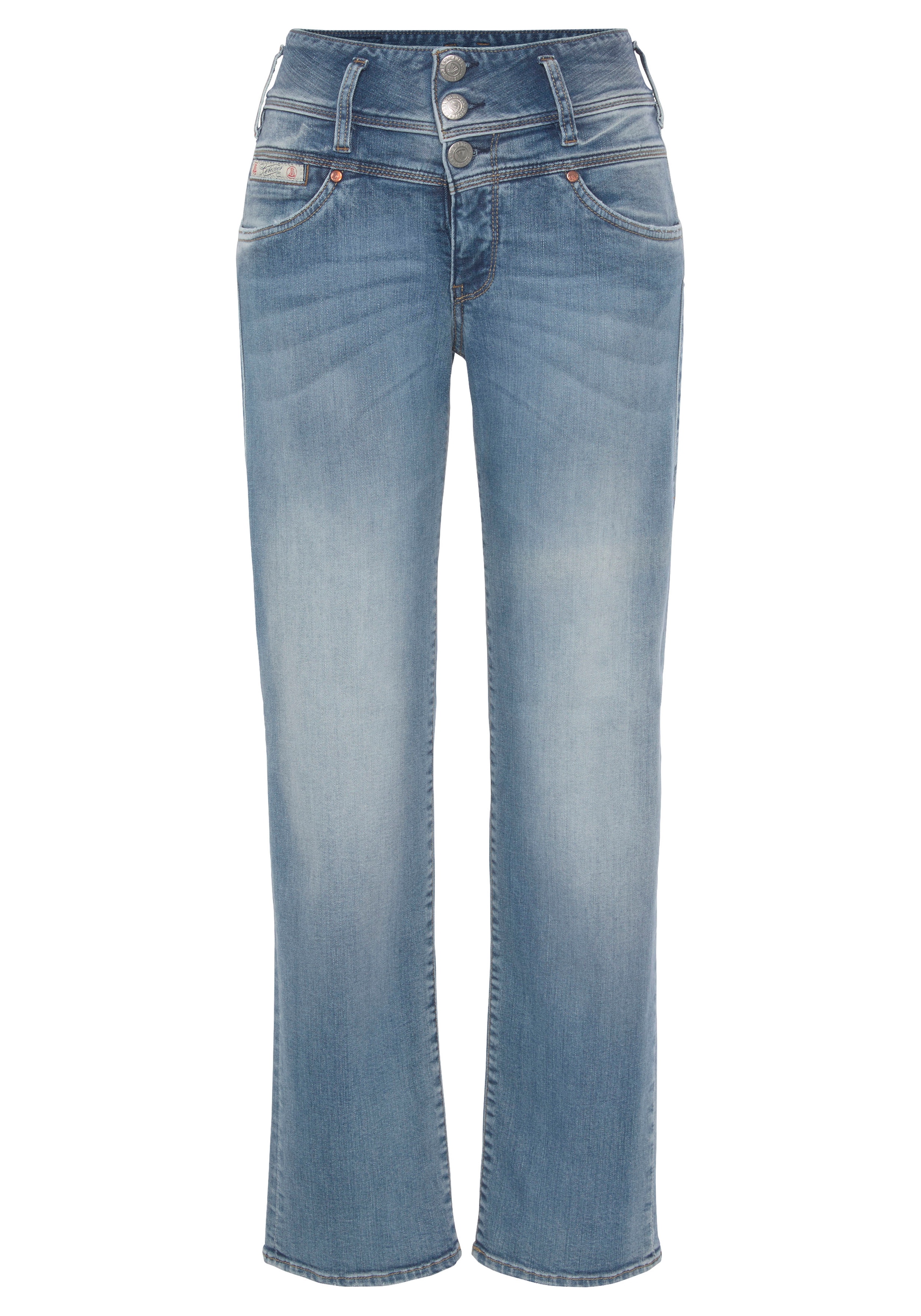 Wirkung eine versandkostenfrei Herrlicher ♕ »RAYA«, Keileinsätzen mit bestellen Straight-Jeans seitlichen streckende für