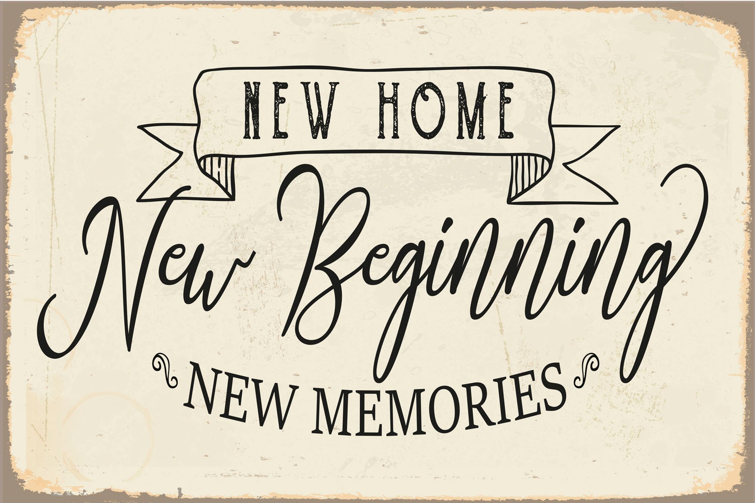 Image of queence Metallbild "New Beginning" Motivationsbilder Schriftzug Sprüche Sprüche & Texte 1 Stk. tlg. Stahlschild, Blechschild, Spruch, Einzug, Gastgeschenk, Motivation