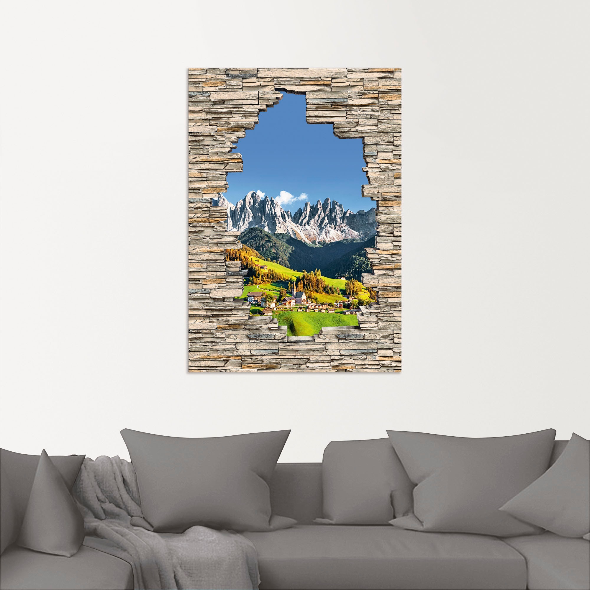 Artland Wandbild »Alpen Berge Santa Maddalena Stein Mauer«, Berge & Alpenbilder, (1 St.), als Alubild, Outdoorbild, Wandaufkleber in verschied. Grössen