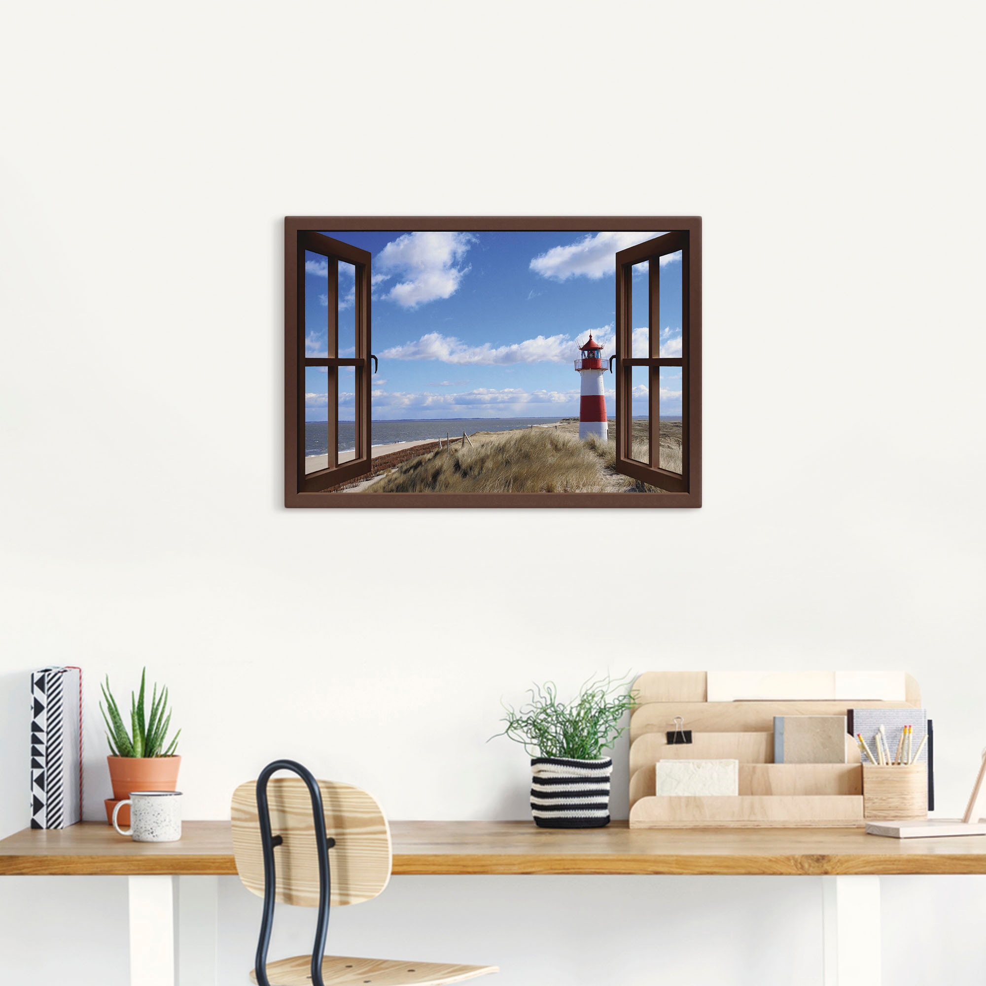 Artland Wandbild »Fensterblick - Leuchtturm Sylt«, Fensterblick, (1 St.), als Leinwandbild, Poster in verschied. Grössen
