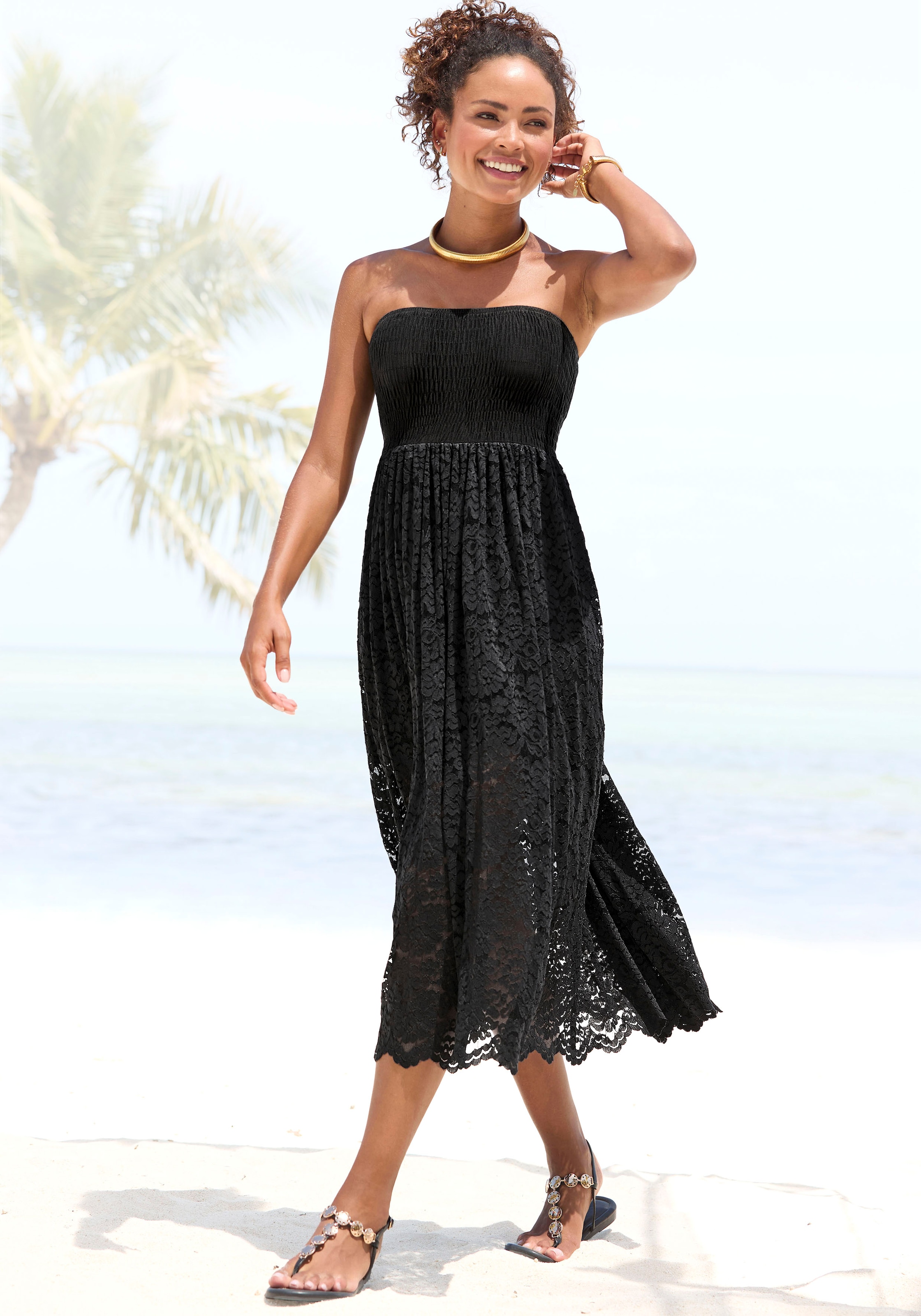 Image of LASCANA 2-in-1-Kleid Ohne Taschen aus geblümter Spitze, Sommerkleid oder Maxirock, elastisch