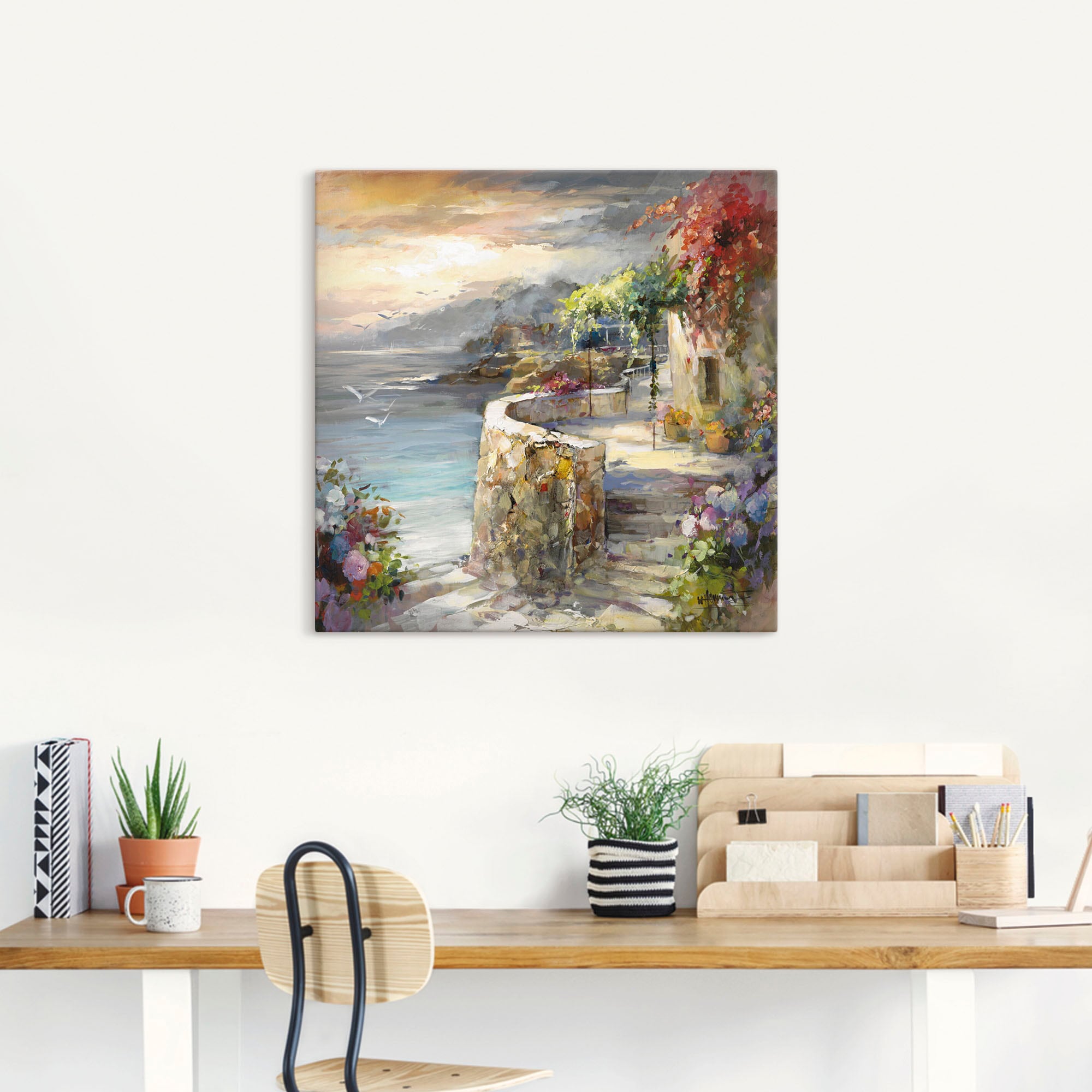 Artland Tableau sur toile »Möwen und Sonnenuntergang« 1 cuis tlg. auf Holzrahmen gespannt