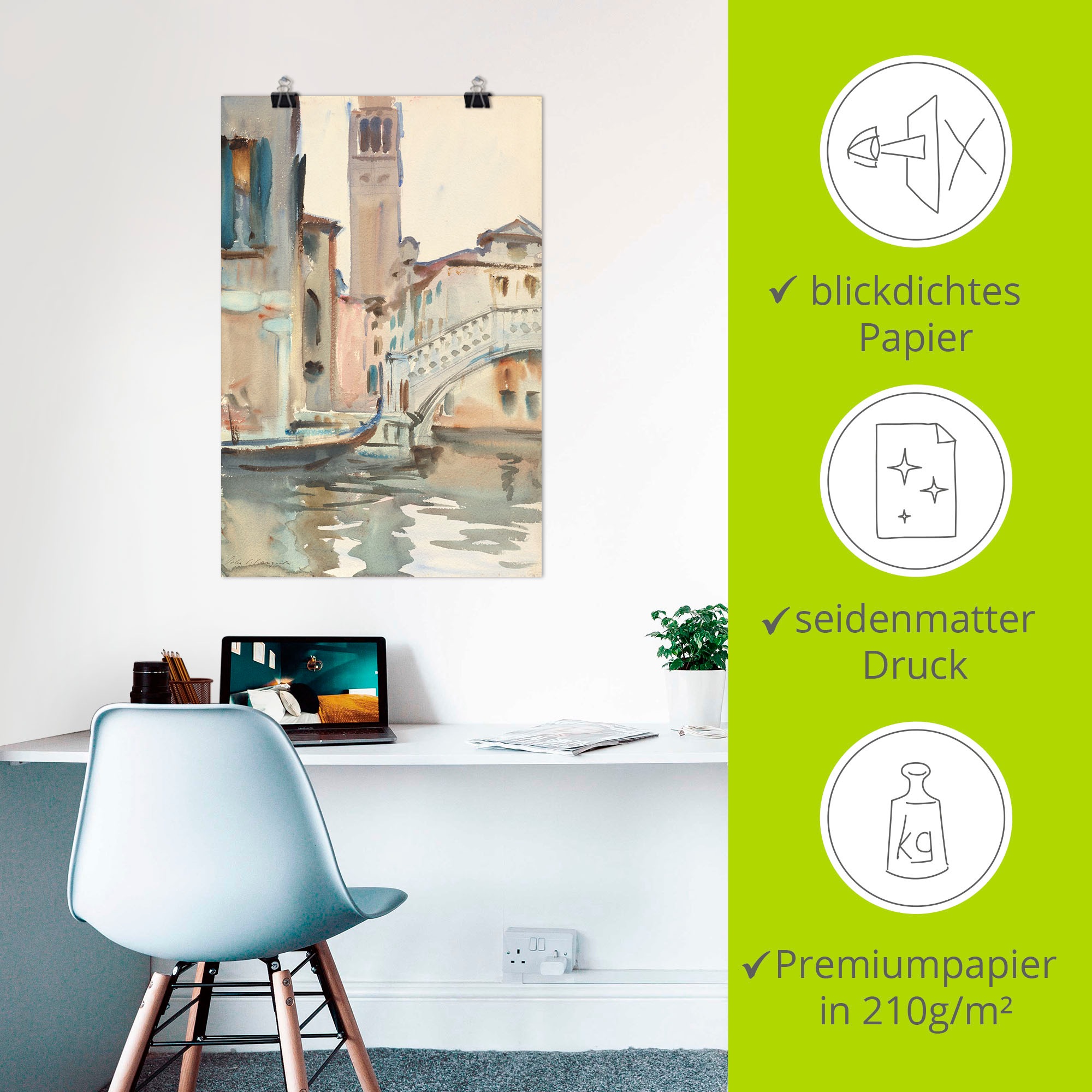 Artland Wandbild »Eine Brücke und Campanile, Venedig.«, Venedig, (1 St.), als Leinwandbild, Poster in verschied. Grössen