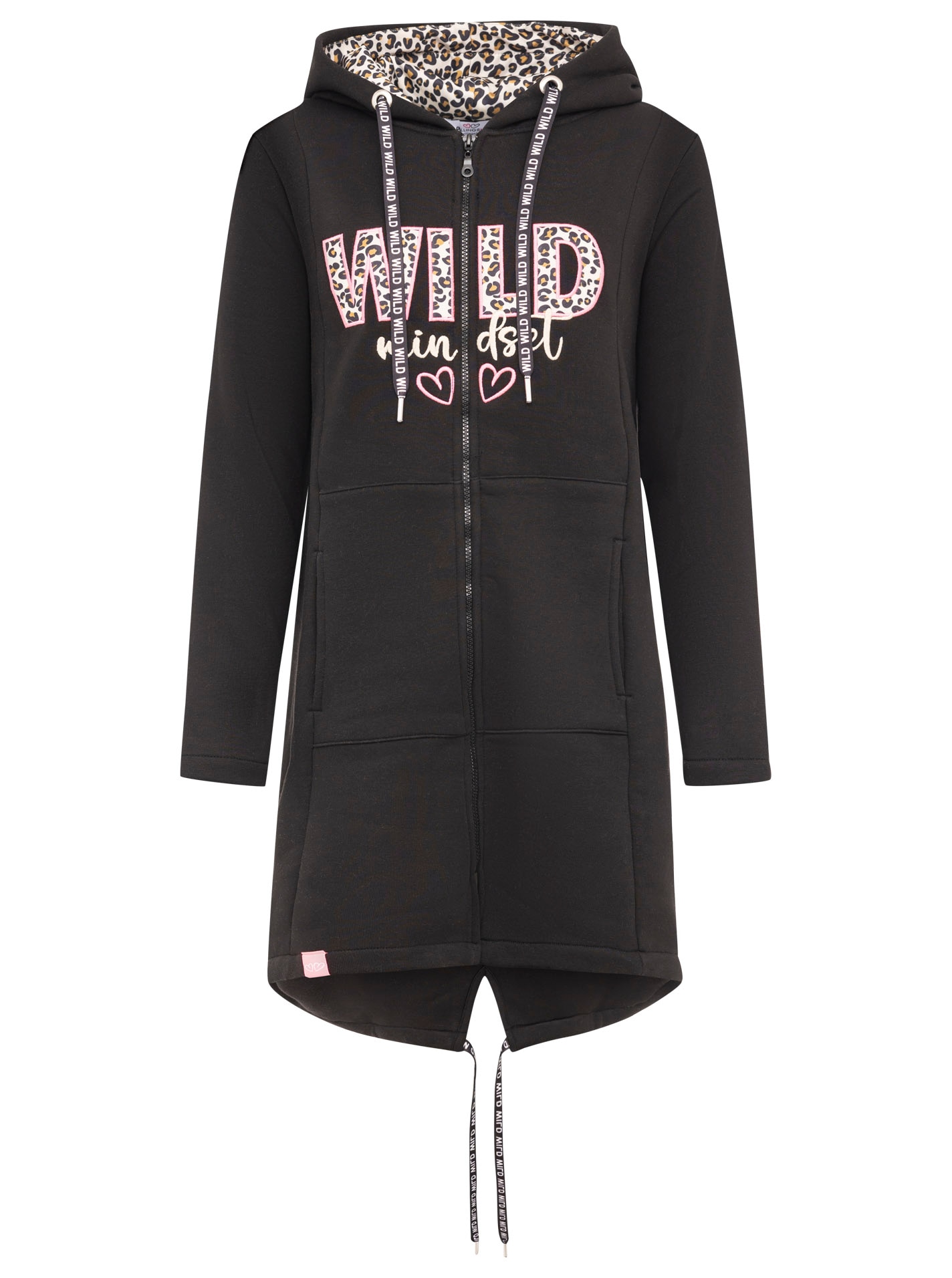 Zwillingsherz Jerseymantel »"Wild Mindset"«, mit grossem WILD Motiv gestickt, Leo Details, Taschen