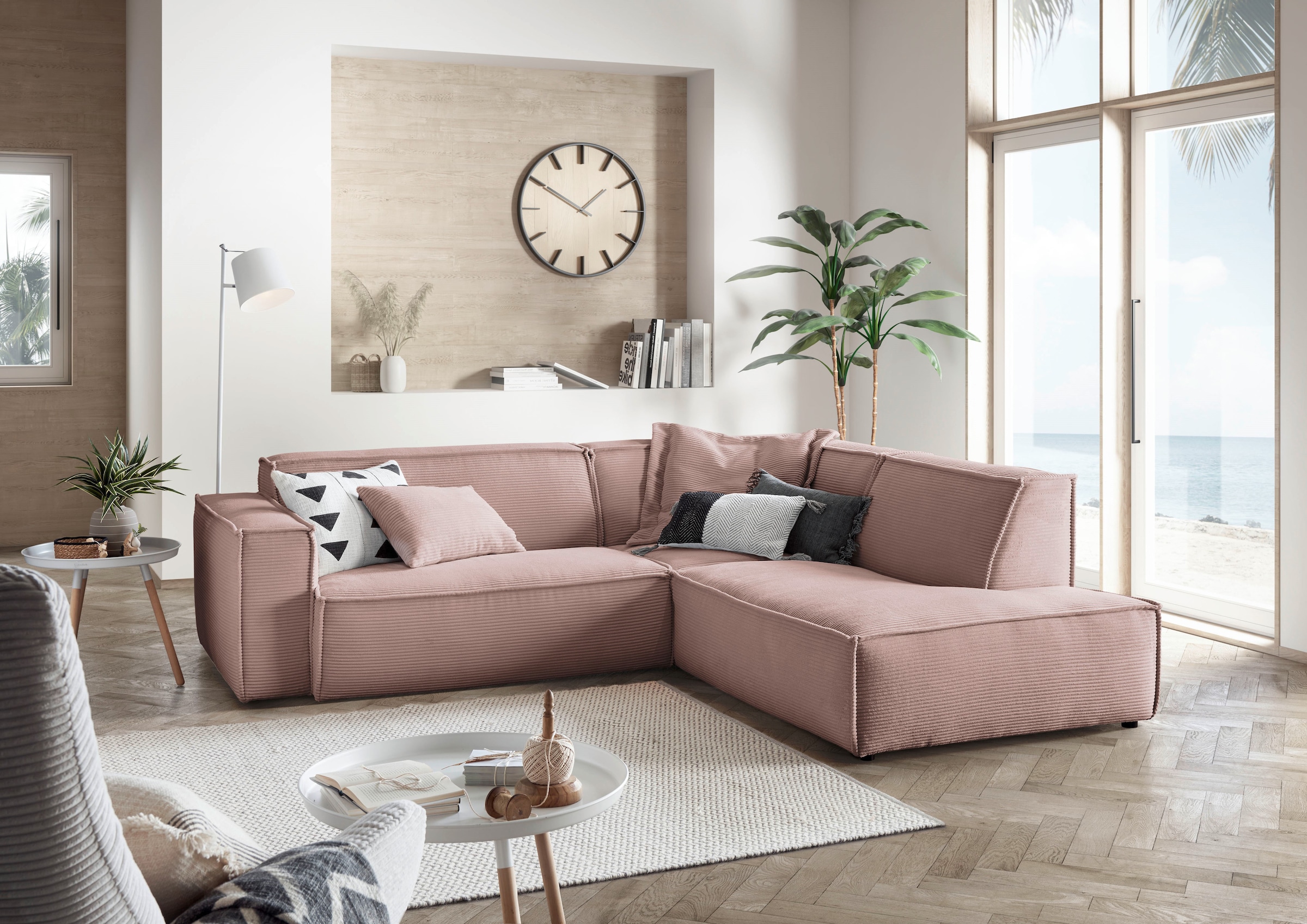 Image of 3C Candy Ecksofa "Matteo in elegant, kubischer Formensprache, bequem, L-Form" mit auffälliger Kedernaht, Cord-Bezug, Lounge-Charakter