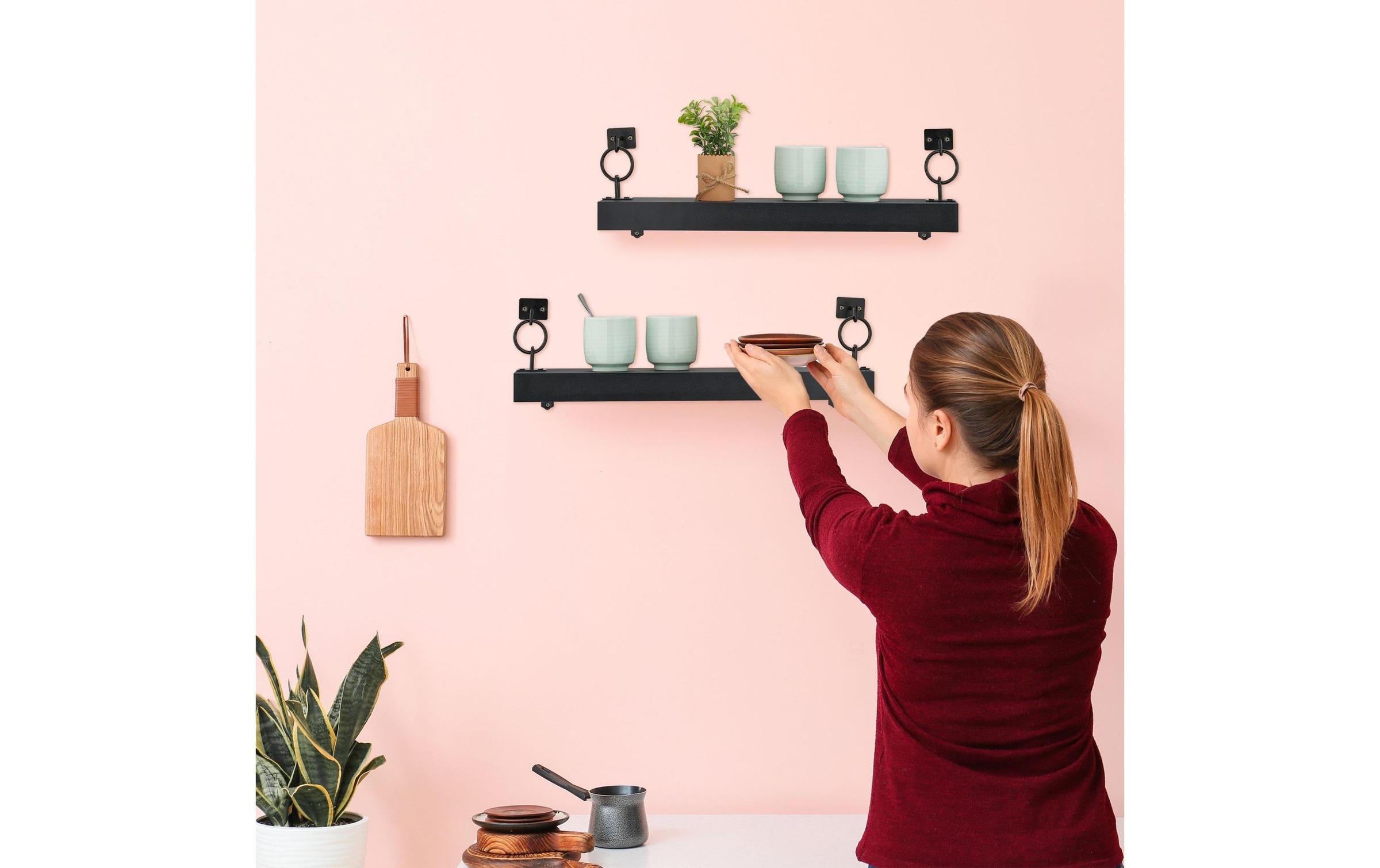 relaxdays Wandregal »2-er Set 13 cm, Schwarz«