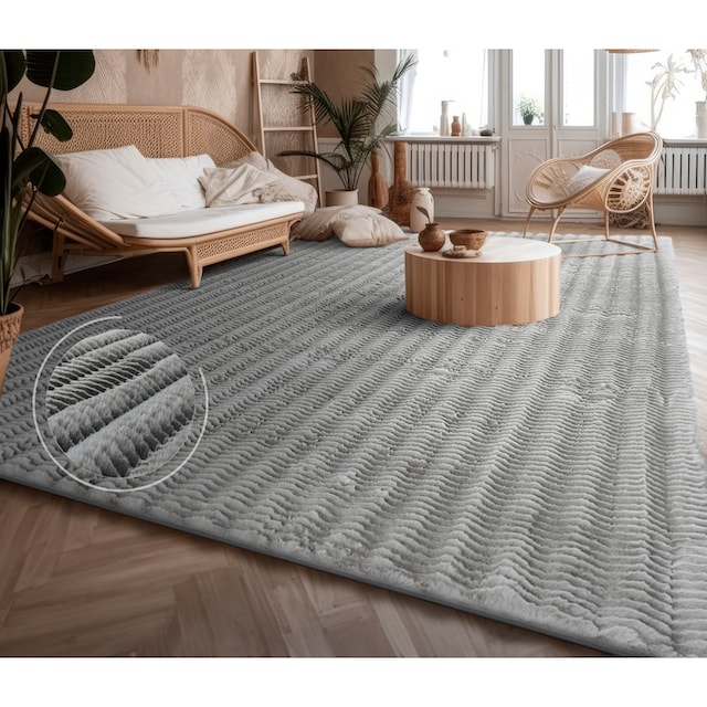 Paco Home Hochflor-Teppich »Arnheim 743«, rechteckig, Uni Farben, Wellen  Muster, besonders weich, Hoch-Tief Effekt kaufen
