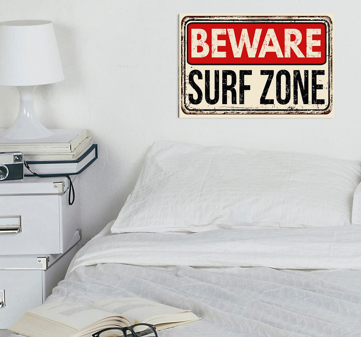Image of queence Metallbild "Beware" Schriftzug Schriftzüge 1 Stk. tlg. Stahlschilder