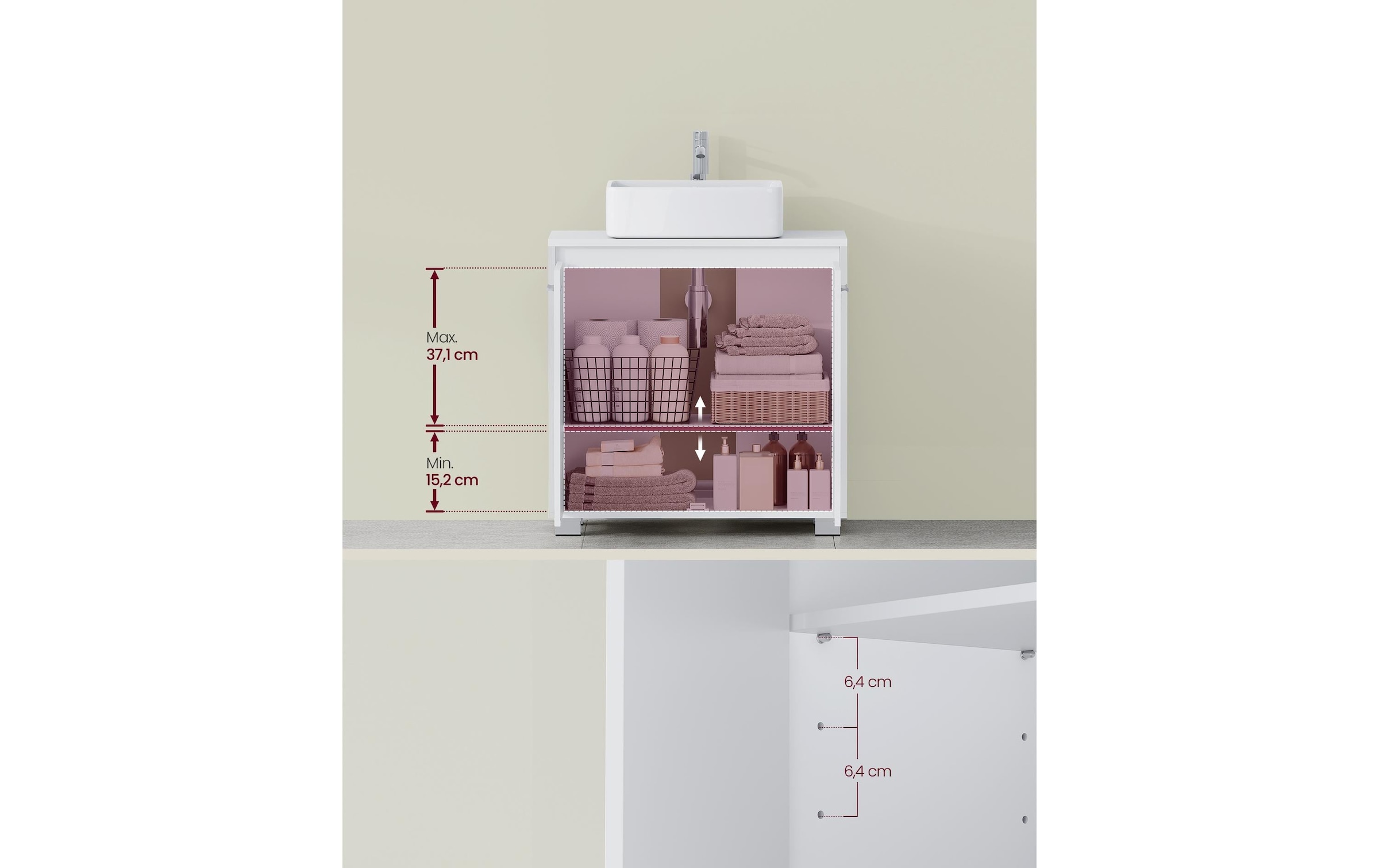 VASAGLE Armoire sous lavabo »60 x 60 cm« Meuble sous-lavabo avec deux compartiments et étagère réglable