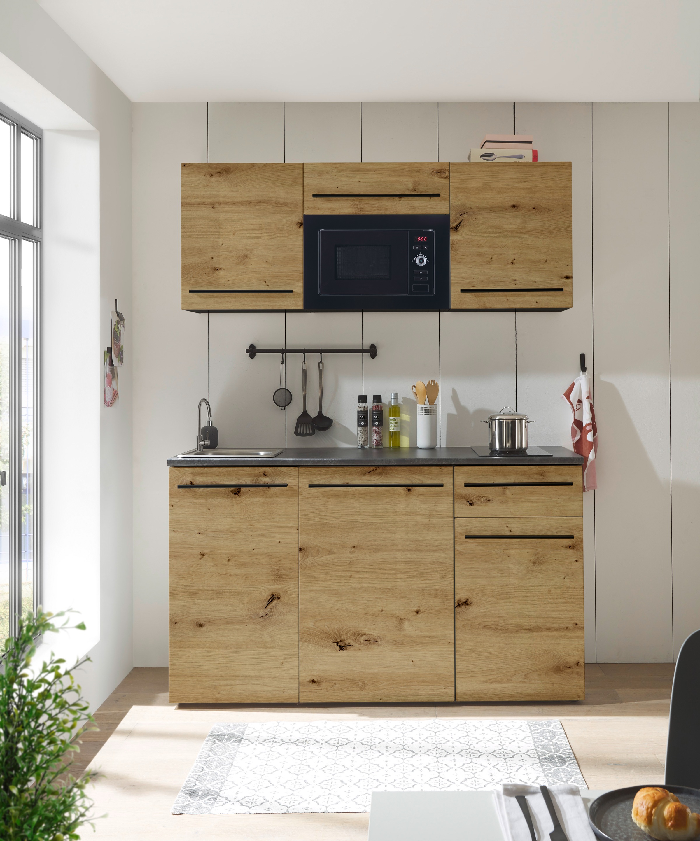 BASIC by Balculina Kitchenette »Jazz Singleküche« largeur 160 cm, avec appareils électriques et micro-ondes en option